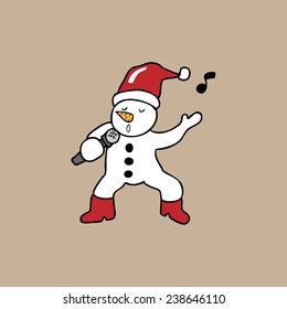 Snowman singing and dancing cartoon vector