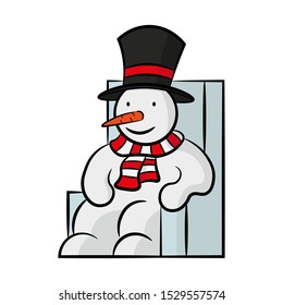 Snowman sitting on the throne. Vector drawing. Isolated object on a white background. Isolate.