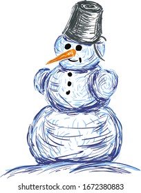 Schneemann-Skizze, Illustration, Vektorillustration auf weißem Hintergrund.