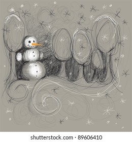 Snowman / Sketch of winter scenery