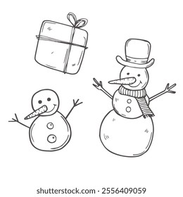 Snowman Sketches. Stock Vector. Doodle snowman. Decorative element for Christmas