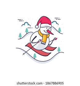 Snowman ski flat vector illustration