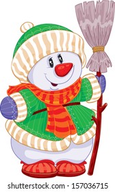 Snowman skiing in the winter