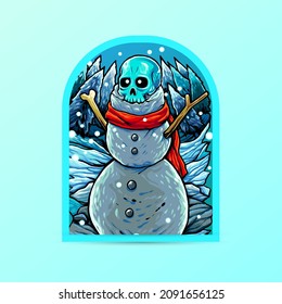 Snowman Skull winter sticker design Vector Premium