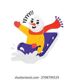 Ilustración de pegatina de Vector de Snowman Sled Ride.