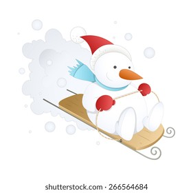 Snowman Sliding on Snow Vector