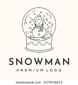 snowman smiley character line art logo vector minimalist illustration design, snowball accessories symbol design
