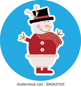 Snowman smiling on blue background