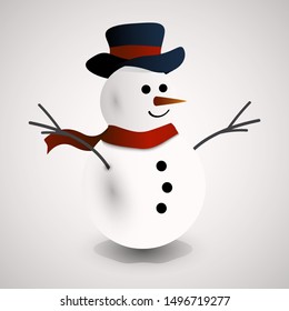 Snowman smiling in winter.Happy christmas concept isolated on white background. Vector illustration.Eps10