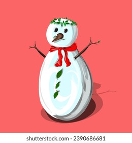 a snowman and snow doll, with a pink background