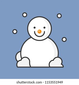 snowman and snow fall, filled outline icon for Christmas theme