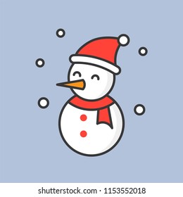 snowman and snow fall, filled outline icon for Christmas theme
