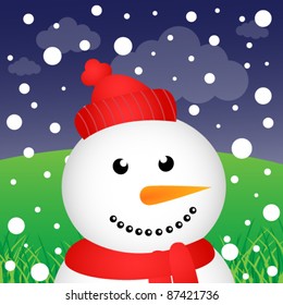 Snowman and snow in the forest
