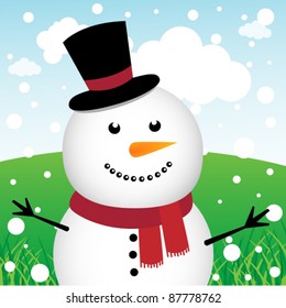 Snowman and snow in the forest