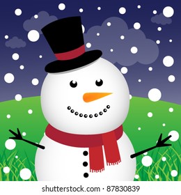 Snowman and snow in the forest