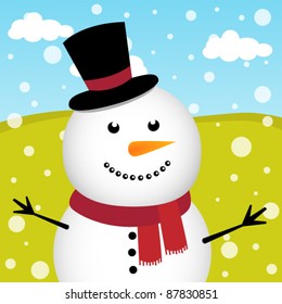 Snowman and snow in the forest