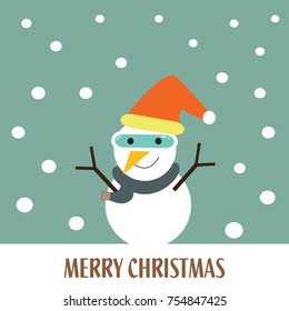 Snowman with Snow Goggles surrounding by snowfall vector illustration with the text 'Merry Christmas'
