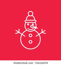 snowman snow man hat smile carrot nose xmas christmas frost outline thin line vector icon black on white background
