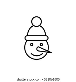 snowman snow man hat smile carrot nose xmas christmas frost outline thin line vector icon black on white background