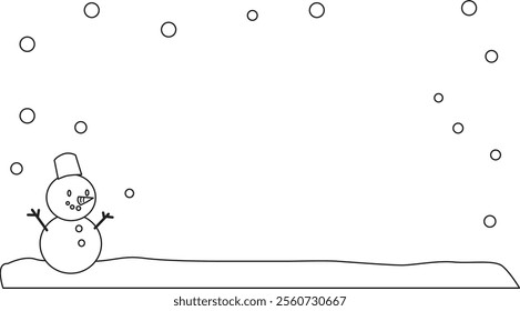 Snowman and snow winter frame. Background. Line drawing.Christmas.

