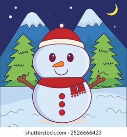 Boneco de neve na neve inverno na noite