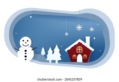 Snowman Snow Winter Papercut Paper Cut Style Illustration