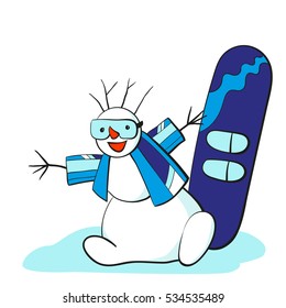Snowman with snowboard, color