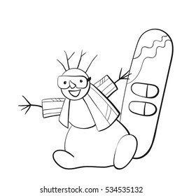 Snowman with snowboard, graphic