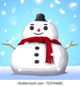 Snowman and snowfall vector