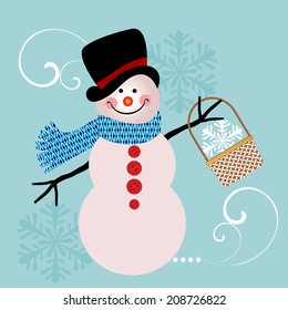 Snowman  with snowflake in basket 
