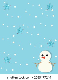 snowman and snowflake in christmas background with flat design