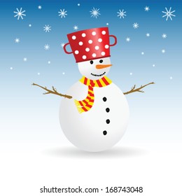 snowman with snowflake color vector illustration