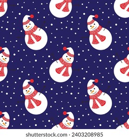 Snowman and snowflake seamless pattern. Vector illustration.