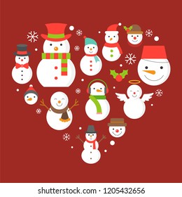 snowman and snowflakes icon on background for Christmas holidays,flat design