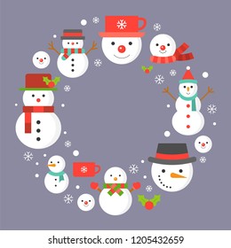 snowman and snowflakes icon on background for Christmas holidays,flat design