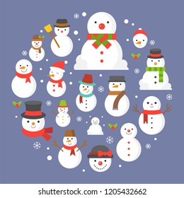 snowman and snowflakes icon on background for Christmas holidays,flat design