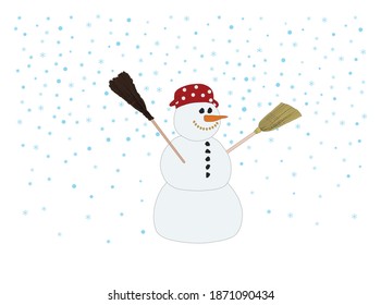 Snowman with snowflakes isolated on a white background