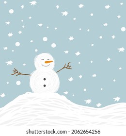 Snowman and snowflakes on a blue background. Holiday casting. 