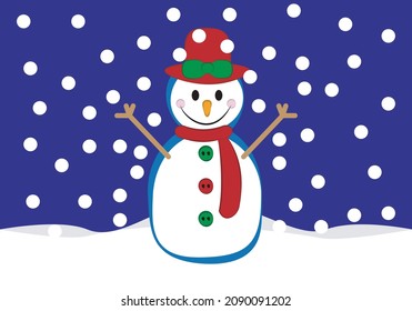 
Snowman with snowflakes on navy blue background