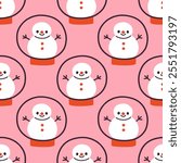 Snowman in snowglobe Christmas seamless pattern design for wallpaper, fabric, notebook, greeting card, wrapping paper