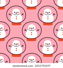 Snowman in snowglobe Christmas seamless pattern design for wallpaper, fabric, notebook, greeting card, wrapping paper