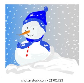 Homem de neve em uma tempestade de neve