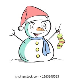 Snowman and socks for Christmas.White background.Vector illustration