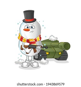 Snowman soldier with tank character. cartoon mascot vector