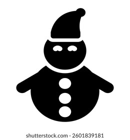 Snowman solid icon wearing a Santa hat, symbolizing winter festivities and Christmas joy.