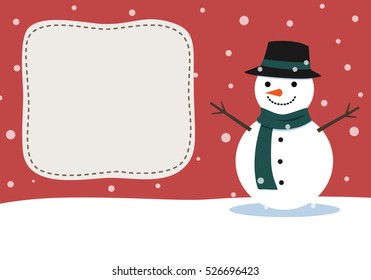 Snowman with space for add text. Christmas card.