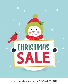 Snowman specials. Christmas vector illustration design. Christmas discount poster. Christmas web advertising.