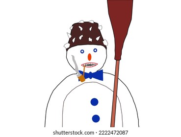 Snowman (Böögg) Of Zürich Spring Festival Sechseläuten With Hat, Bow Tie, Pipe And Broom. Illustration Made November 4th, 2022, Zurich, Switzerland.