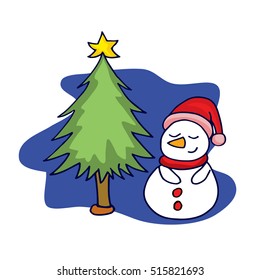 Snowman with spruce of vector art