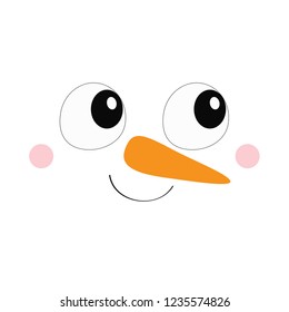 Snowman square face icon. Big eyes, carrot nose. Merry Christmas. Cute cartoon funny kawaii character. Happy New Year. White head winter background. Greeting card. Flat design. Vector illustration